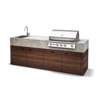 Ensemble de cuisine extérieure personnalisé style grain de bois pour barbecue, armoires de cuisine extérieure modulaires, cuisine extérieure moderne