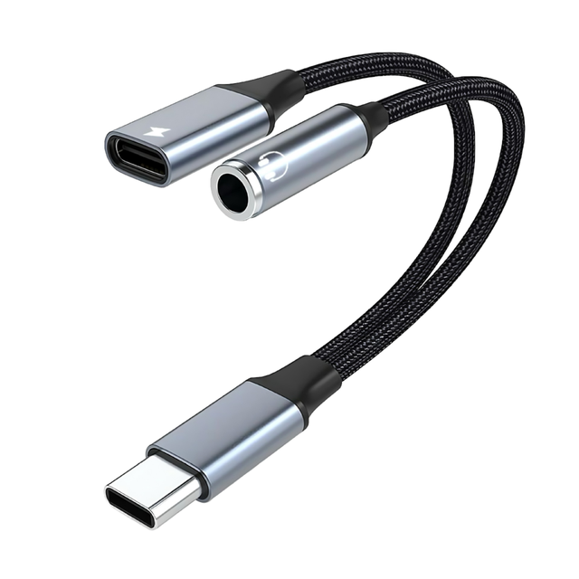 USB C to 3.5mm Audio Adapter and Charger 2 in 1 USB C to Aux Headphone Dongle with PD Fast Charging