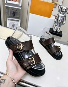High-end Fashion Designer Leather Summer Sandals Flat Shoes Men's and Women's <b>Slide</b> Sandals <b>slippers</b> with Buckle Adjustment - Product Image 4