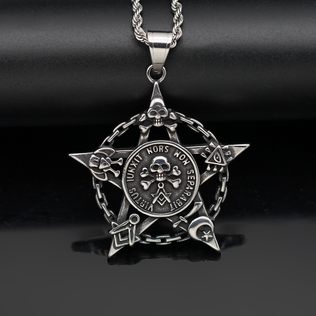 Pentagram Pendant Vintage 316 Stainless Steel Jewelry Skull Skeleton Pendant Necklaces Hip Hop Pentagram Witchcraft Jewelry