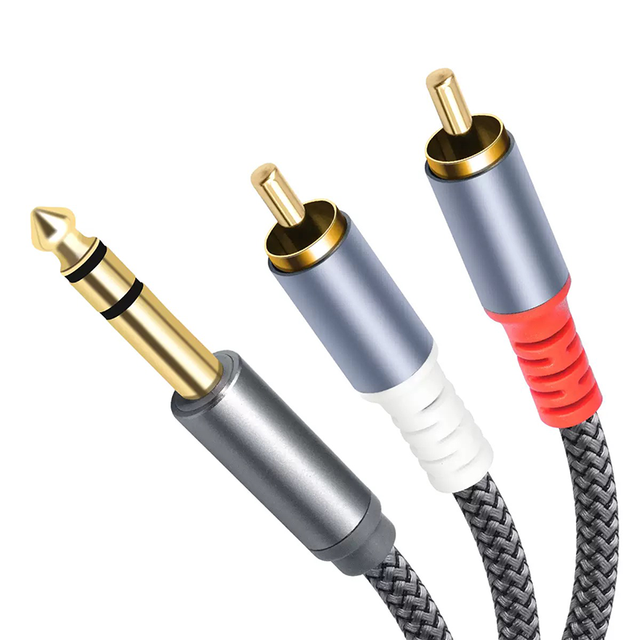 6.35mm TRS to Dual RCA Audio Cable Gold Plated Copper Shell 6.35mm Male TRS to 2 RCA Male Stereo Audio Y Splitter Cable