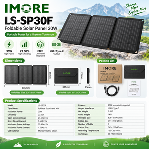 Cargador de Panel Solar Plegable de 30W con USB Tipo C, 23% de Eficiencia, para Teléfonos, Bancos de Energía, Cámaras GPS, Camping, Senderismo y Viajes al Aire Libre - Product Image 4