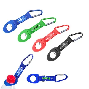 Customize Logo silicone rubber drinking water bottle hanger lanyard keychain Carabiner bottle holder