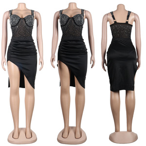 Robe de soirée en strass, <span class=keywords><strong>grande</strong></span> <span class=keywords><strong>taille</strong></span>, body et jupe, sexy, tenue de club pour femmes, ensemble deux pièces - Product Image 5