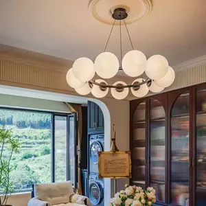 Lustre circulaire de luxe en fer et verre, 12 lumières, avec globes en verre laiteux, <span class=keywords><strong>suspension</strong></span> pour hôtel, villa, salon, salle à manger, décoration intérieure - Product Image 4