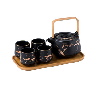 Juego de Té de Cerámica Estilo Japonés con <span class=keywords><strong>Una</strong></span> <span class=keywords><strong>Tetera</strong></span> y Cuatro Tazas, con Soporte de Madera, <span class=keywords><strong>Tetera</strong></span> de Cerámica para el Té de la Tarde - Product Image 6