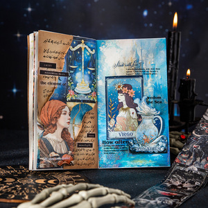 1 rollo de cinta adhesiva de la serie Stellar Echo con 12 signos del zodiaco y fondo retro - Product Image 4