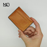 Dompet Kartu Minimalis Kulit Asli Vintage Grosir Logo Kustom Tahan Lama Ukuran Mini Tipis Tempat Kartu Kredit Bukaan Terbuka