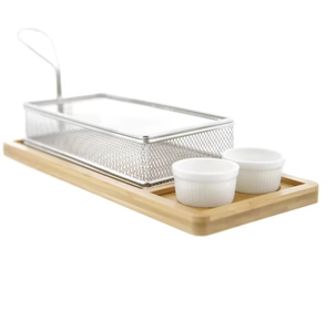 2026 OEM NEU Pommes-Frites-Korb 3-teiliges Unterteiltes Servierset 2 Porzellan-Gewürzbecher - Product Image 3