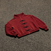 Chinesischer Frosch-Knopf Stehkragen Reißverschluss-Sweatshirt Rote Cropped Oversized Orientalische Vintage Streetwear Jacke für Herren