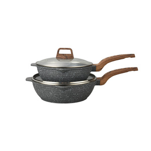 Non-Stick Frying <b>Pan</b> Set With Wooden <b>Handle</b> Induction Compatible Round Shape Hand Wash Only - Product Image 1