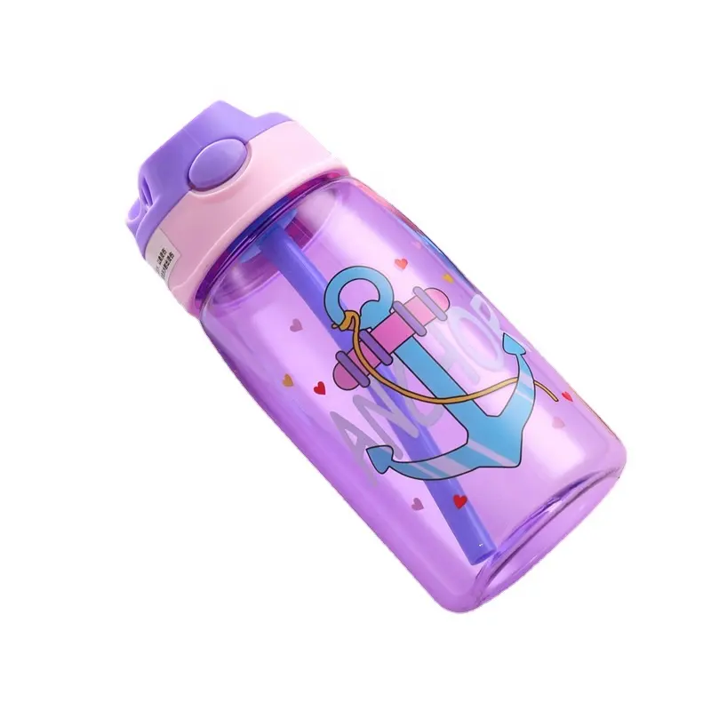 Cadeau promotionnel bouteille d'eau en plastique pour enfants avec paille impression mignonne bouteille d'eau pour enfants