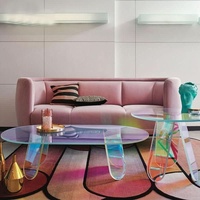 Table basse ovale en acrylique irisé Kainice, miroir signature, support de présentation unique pour salon moderne, décoration arc-en-ciel brillante pour la maison