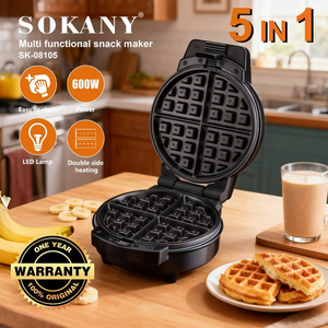 Grill électrique Sokany 600W, nouveau modèle 5 en 1, pour panini, gaufres, beignets et sandwichs, <span class=keywords><strong>mini</strong></span> grill 5 en 1 pour usage domestique et hôtelier - Product Image 5