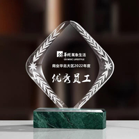 Plaque Souvenir en Cristal Diamant en Gros, Trophée Personnalisé en Cristal avec Base en Marbre