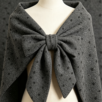 Tissu en laine épaisse gris chiné A013 avec broderie de perles noires et de sequins argentés pour manteaux et jupes mi-longues automne-hiver