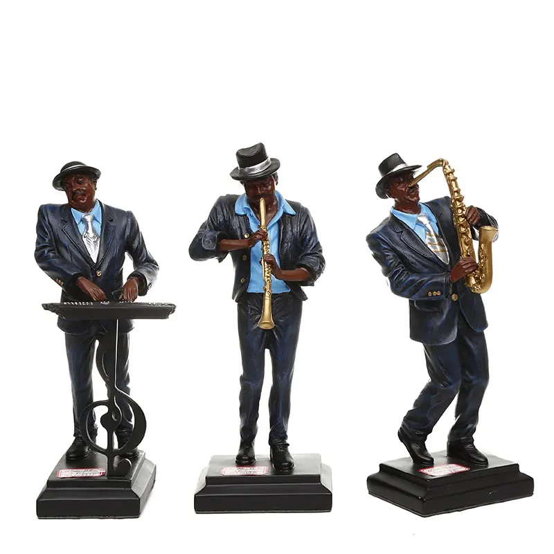 कस्टम सजावट नीले संगीतकार मूर्तियों बैंड मूर्तियों polyresin संगीतकार मूर्ति मूर्तिकला सजावट