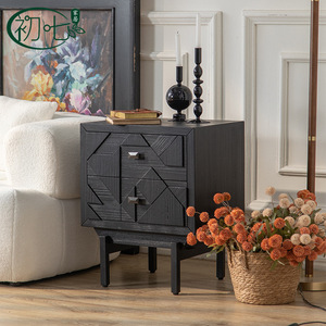 Chu Qi Nightstand Wood Black <b>Storage</b> Drawer Cabinet Bedroom Furniture - Product Image 2