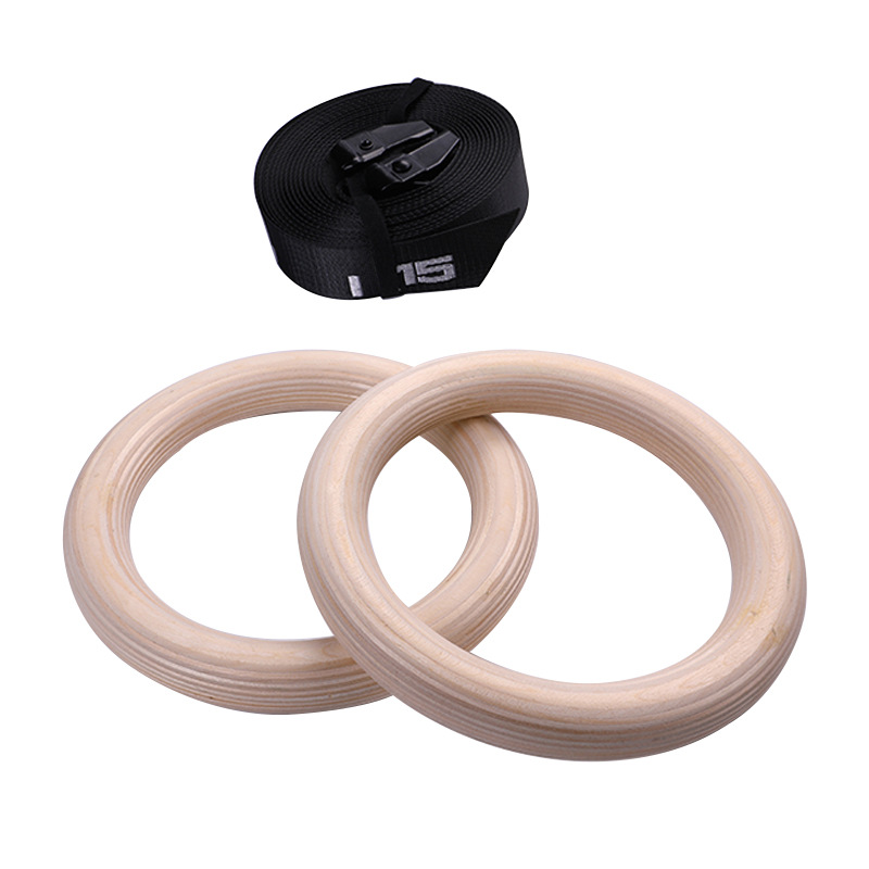 Высокопрочные склеенные деревянные гимнастические кольца из березы для фитнеса с нейлоновыми ремешками для тренажерного зала