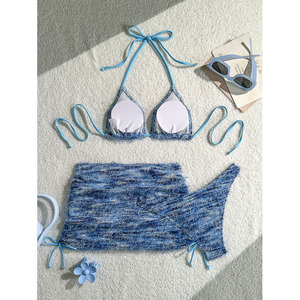 2026 New Arrival <strong>Blue</strong> Gradient Special Fabric 3 Piece <strong>Bikini</strong> <strong>Set</strong> Wholesale Elegant and Best Selling Swimwear <strong>Set</strong> - Product Image 4
