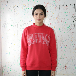 SPARTANS <b>RED</b> Half Zip Hooded Collar Velour Sweatshirt 100% Cotton Applique Embroidery Oversized Winter CLUSH SPORTS - Product Image 1