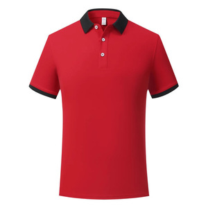 Polo Rojo de Algodón con Ribete en Contraste, Manga Corta, Unisex, para Uso Diario - Product Image 1