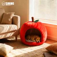 Lit pour chien et chat en tissu en forme de pomme, avec mousse à mémoire de forme haute résilience et design semi-fermé – Nid pour animaux de compagnie de milieu à haut de gamme