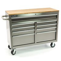 Armoire à outils roulante de garage OEM 46 pouces à 9 tiroirs avec roulettes robustes et dessus en bois, vente en gros