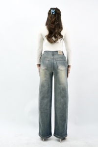 Adorela Jeans Été Rétro Bleu Taille Haute Jambe Droite Denim Jeans 8803 avec Coupe Décontractée Tissu Respirant Finition Délavée - Product Image 4