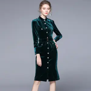 Женское Замшевое платье на осень и зиму, платье средней длины с поясом в ретро-стиле