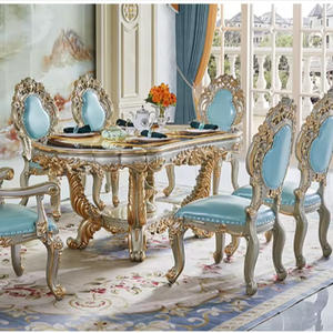 Mesa de Comedor Rectangular de Estilo Europeo de Alta Gama, Combinación de Sillas de Madera Maciza para Villa de Lujo - Product Image 1