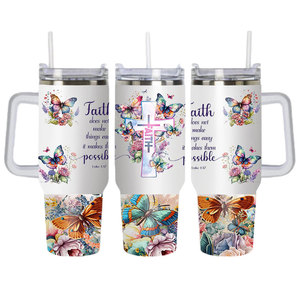 Gobelet isotherme en acier inoxydable de 40 oz avec impression de versets bibliques sur le thème de la foi en Jésus-Christ, avec paille, pour café, voyage, camping et voiture - Product Image 4
