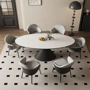 Mesa <span class=keywords><strong>de</strong></span> Comedor Moderna <span class=keywords><strong>de</strong></span> Piedra Sinterizada Extensible con Patas <span class=keywords><strong>de</strong></span> Metal <span class=keywords><strong>de</strong></span> Forma Ovalada y Panel <span class=keywords><strong>de</strong></span> Pizarra - Product Image 5