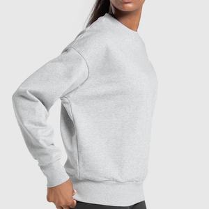 Sweat-shirts pour femmes en coton pur, col rond, couleur unie, coupe ajustée, manches longues, sport et loisirs, grande taille, vente en gros - Product Image 4