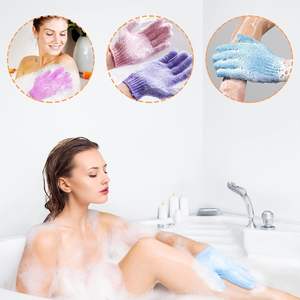 Guantes de baño exfoliantes de doble cara Piel de limpieza profunda para Spa Masaje Ducha Depurador Guantes exfoliantes para el cuerpo - Product Image 3