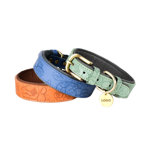 Venta al por mayor de collares de cuero suave para perros medianos y grandes, patrón sólido con cinta, grabado personalizado disponible - Product Image 2