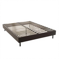 Sommier double XL réglable en hauteur - Cadre rembourré moderne avec lattes en bois, pieds métalliques robustes, structure silencieuse, assemblage facile pour l'école