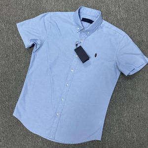 Logo ricamato all'ingrosso di grandi dimensioni senza ferro allentato Anti-Pilling per camicie a maniche corte in popeline di cotone Casual da <span class=keywords><strong>uomo</strong></span> estivo - Product Image 2