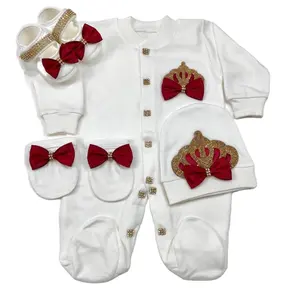 % 100% pamuklu kumaş örme toptan özel yenidoğan yeni tasarım kız bebek tulum takımı bebek ayakkabıları bebek hediye