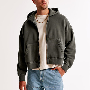 Nueva Sudadera con Capucha y Cremallera para Hombre, Personalizada de Alta Calidad, Estilo Streetwear, sin Estampado, de Gran Gramaje (400 g/m²), Oversized, de Felpa Francesa de Algodón, con Corte Cropped y Boxy - Product Image 5
