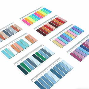 1pc Multi-color Mixed Long Self-adhesive Label Stickers <b>Memo</b> <b>Pads</b> Ruler Design Page Markers 200 Sheets Office School - Product Image 1