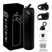 Bouteille d'eau isotherme sous vide en acier inoxydable 304 de haute qualité, 25 oz, avec couvercle à paille et poignée, anti-fuite, pour la course à pied et la randonnée en extérieur