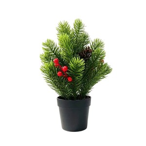 Plante artificielle en pot avec baies rouges et cônes de pin - Matériau plastique, utilisation intérieure, ornement de bureau de Noël, verdure artificielle - Product Image 5