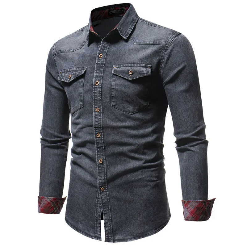 Wholesale Casual Solid Color Slim Fit Long Sleeve Tops Men's Shirts