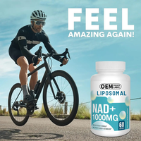 Capsules liposomales NAD de marque privée OEM 1000mg Nad+60 Naturel 2 gélules molles pour usage quotidien adulte, complément alimentaire en gélules molles