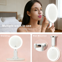 Miroir de Maquillage Portable LED Pliable, Miroir de Coiffeuse Transparent, Miroir Cosmétique à Main Unilatéral, Recharge Type-C, Grossissement 10X