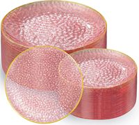 100 Assiettes jetables en plastique transparent rose et or à bords martelés, comprenant 50 assiettes à dessert transparentes et 50 assiettes à dîner pour les fêtes