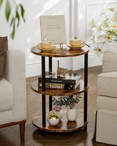 Table d'appoint ronde pour salon, petite table d'appoint avec étagères à 3 niveaux, table d'appoint en bois rustique pour chambre à coucher ou salon - Product Image 5