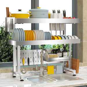 Stainless Steel Sink Storage Rack Double Layer Dish Drainer Kitchen Countertop Organizer 304 Steel L Size - Product Image 1