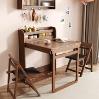 Table de Salle à Manger Pliante Gain de Place avec Étagère à Épices, Cadre en Bois, Ensemble de Table à Dîner et 4 Chaises